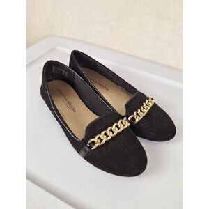 CHRISTIAN SIRIANO For Payless Black Slip On Flats Women's 5.5 Faux Velour Gold